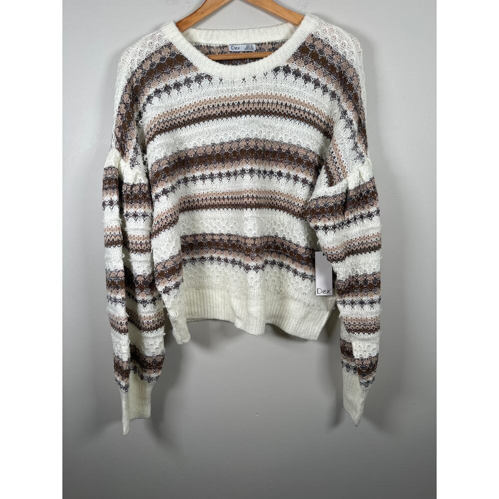 Dex NEW Square Dance Stripes Sweater Long Sleeves Size XL Cropped Soft Comfy